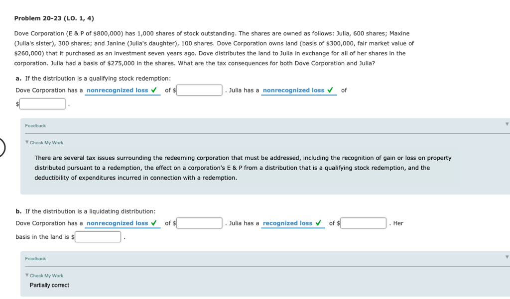 Solved Problem 2023 (LO. 1,4) Dove Corporation (E & P of
