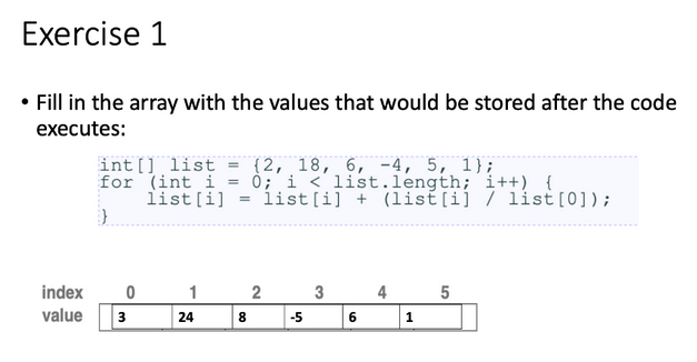 Solved Exercise 1 • Fill in the array with the values that | Chegg.com