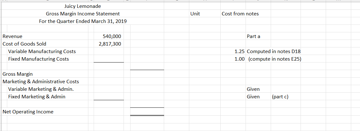 complete the gross margin income statment and the | Chegg.com