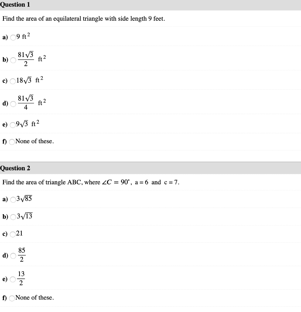 find the area of an equilateral triangle with side length 9 feet