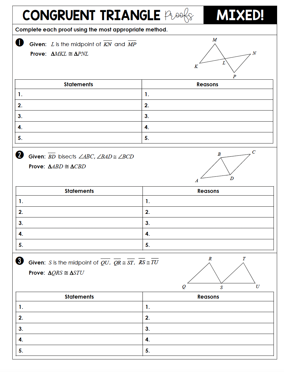 Solved CONGRUENT TRIANGLE Ricofo MIXED! Complete each proof | Chegg.com