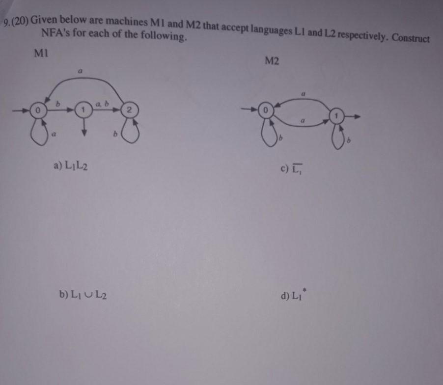 Solved 9. (20) Given below are machines M1 and M2 that | Chegg.com