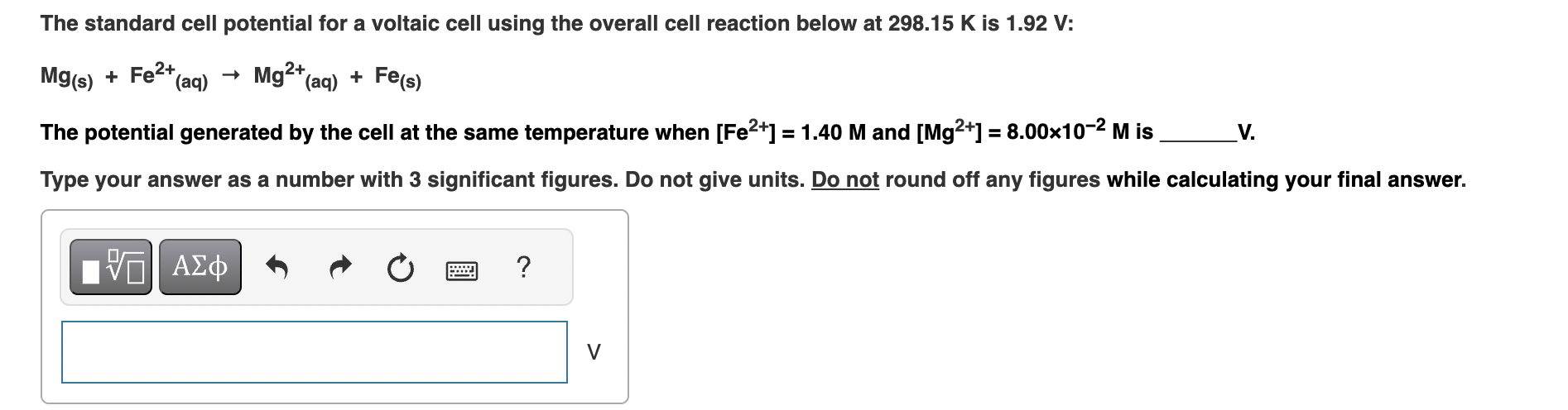 Solved The standard cell potential for a voltaic cell using | Chegg.com