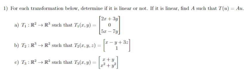 Solved For each transformation below, determine if it is | Chegg.com