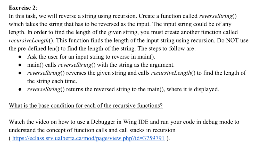Exercise 2: In this task, we will reverse a string | Chegg.com