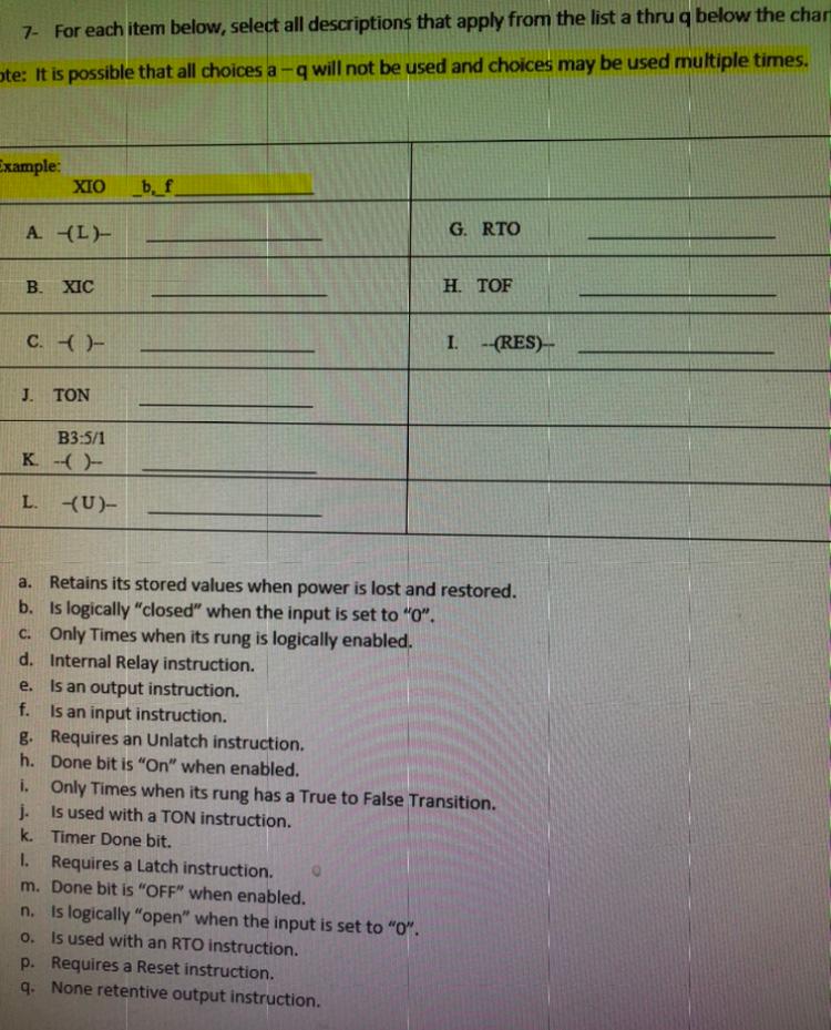 Solved 7- For each item below, select all descriptions that | Chegg.com