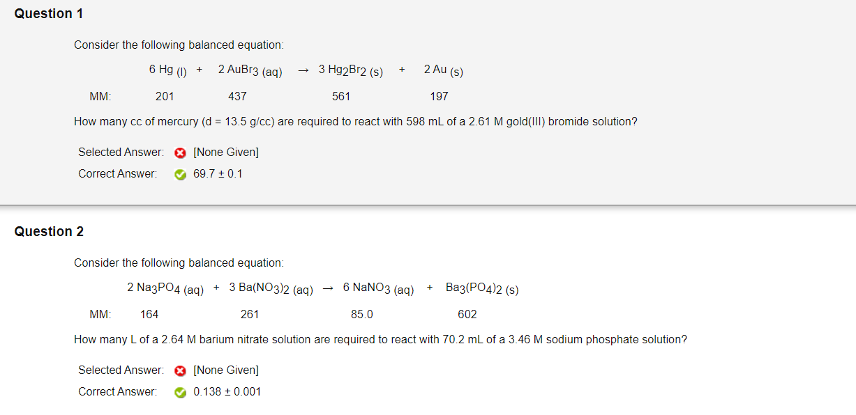 Solved Question 1 Consider the following balanced equation: | Chegg.com