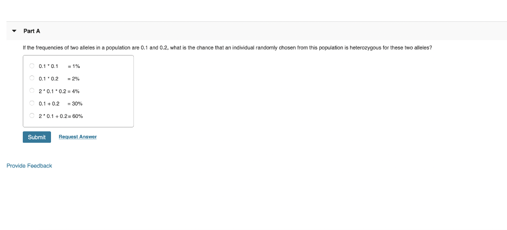 Solved Part A If the frequencies of two alleles in a | Chegg.com