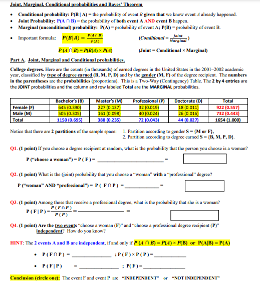 Solved Joint Joint, Marginal, Conditional Probabilities And | Chegg.com