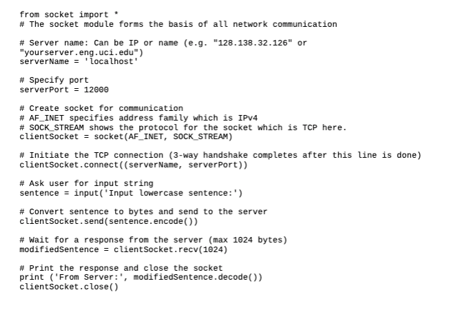 Solved Revisit the example TCPclient and TCPserver code from | Chegg.com