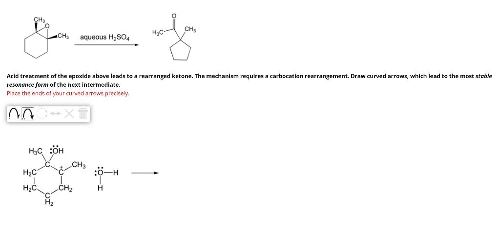 aqueous \( \mathrm{H}_{2} \mathrm{SO}_{4} \)
Acid treatment of the epoxide above leads to a rearranged ketone. The mechanism