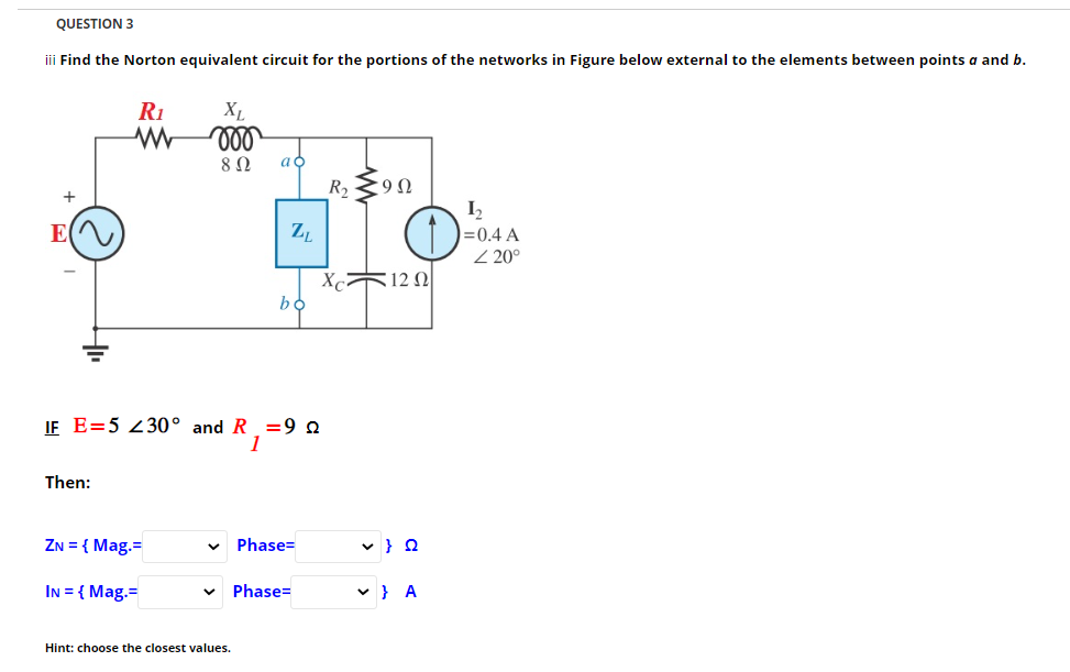 iii Find the Norton equivalent circuit for the portions of the networks in Figure below external to the elements between poin