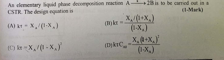 Solved An elementary liquid phase decomposition reaction A | Chegg.com
