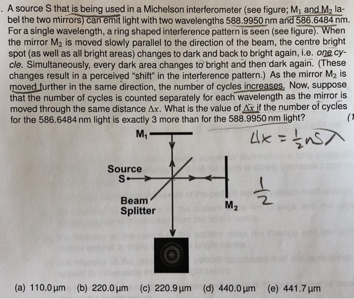 Solved A source S that is being used in a Michelson | Chegg.com