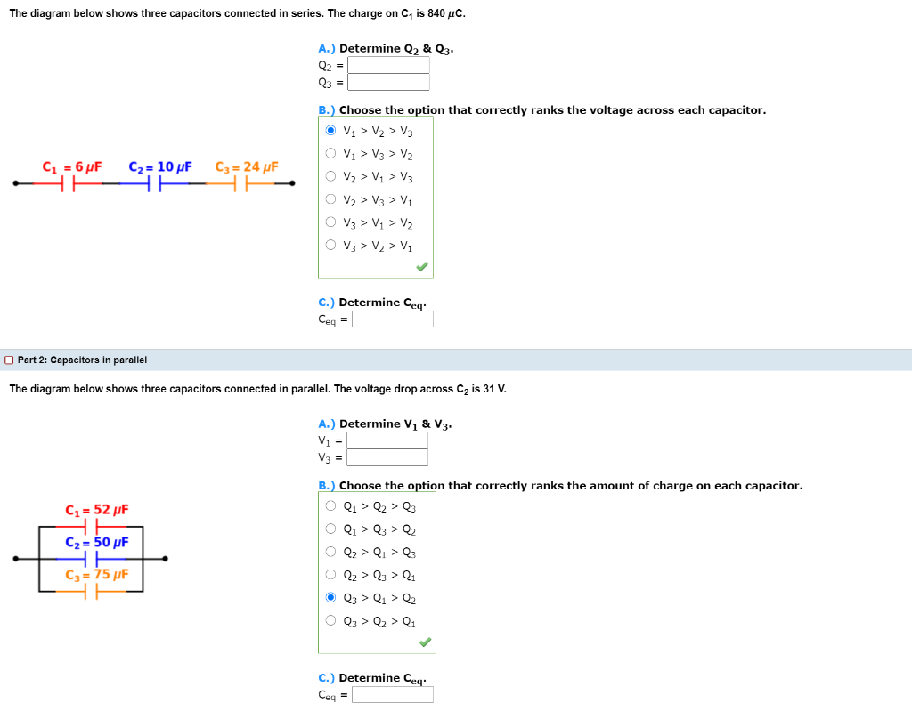 Solved The Diagram Below Shows Three Capacitors Connected In | Chegg.com