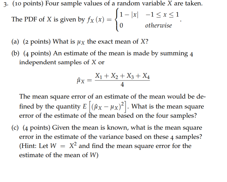 4 Sample Solved 3. (10 points) Four sample values of a random | Chegg.com