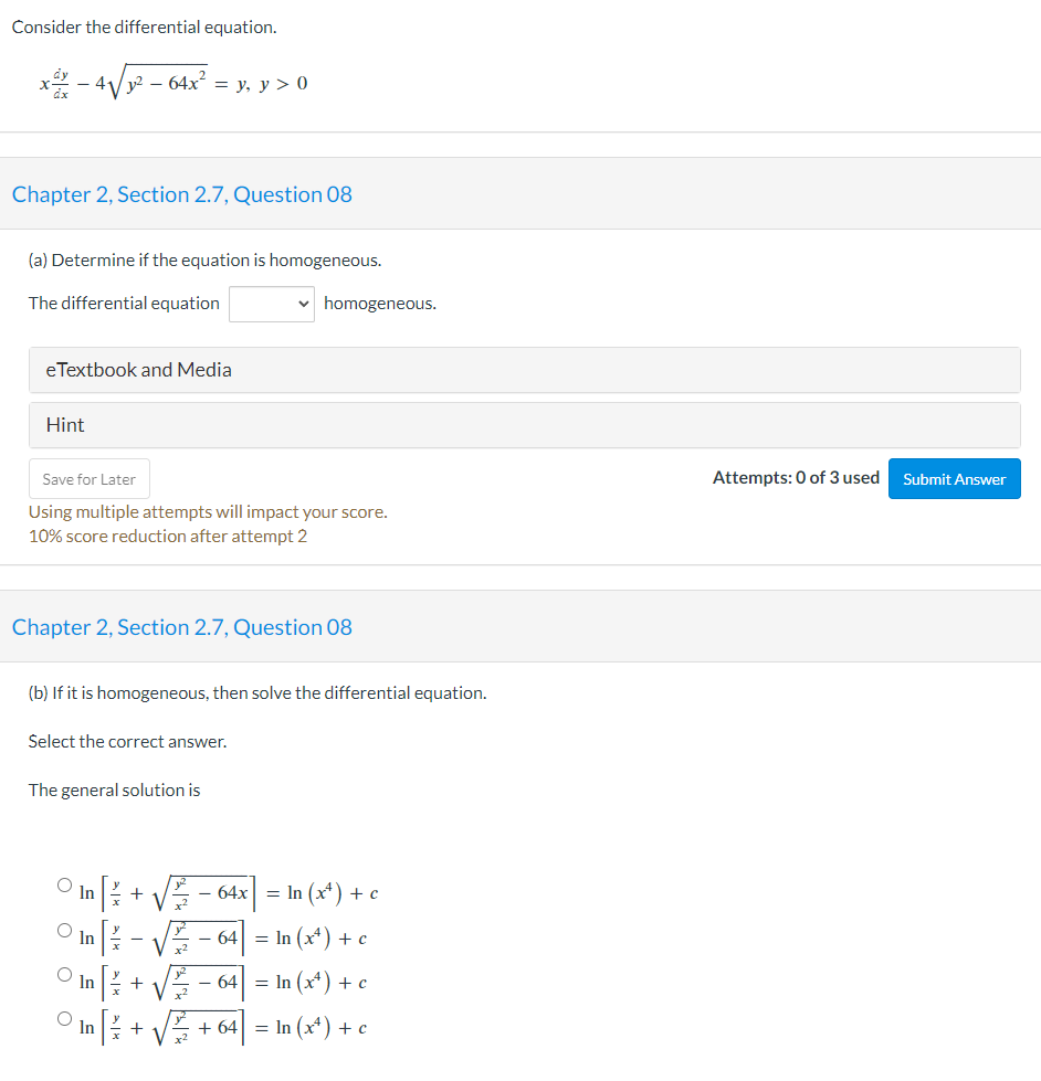 [Solved]: Consider the differential equation. [ x frac{d