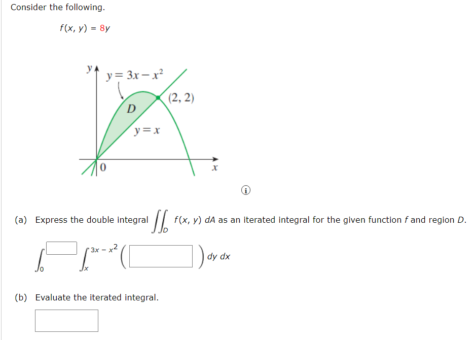 Solved Consider the following. f(x,y)=8y (i) (a) Express the | Chegg.com