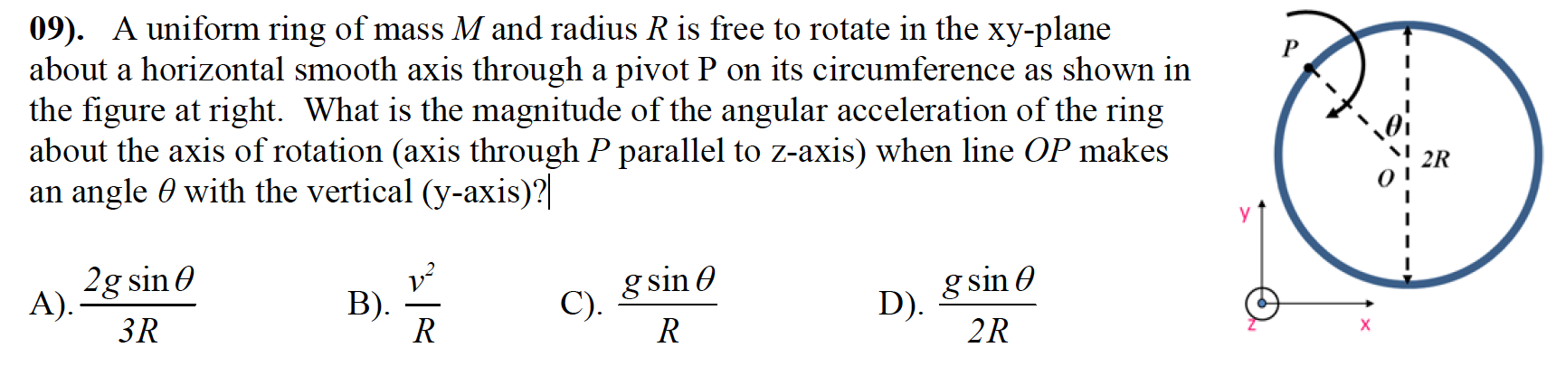 Solved 09). A uniform ring of mass M and radius R is free to | Chegg.com