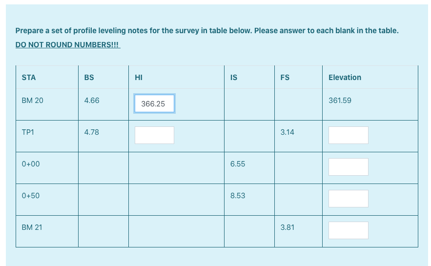 Solved Prepare a set of profile leveling notes for the | Chegg.com