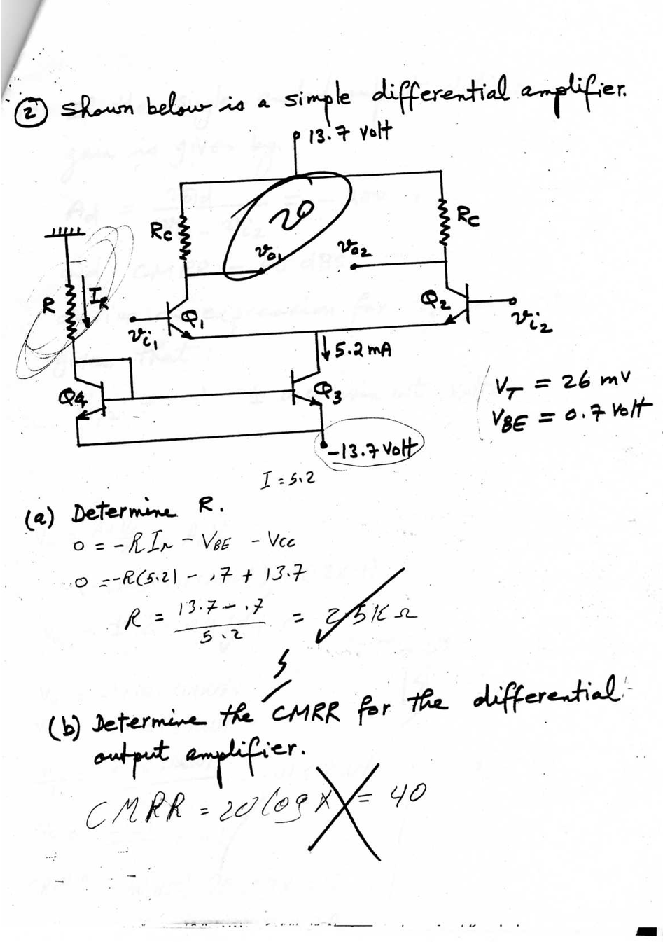 Solved Shown below is a simple differential amplifier. B)