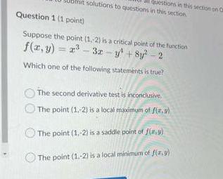 Solved Question 1 (1 point) Suppose the point (1,−2) is a | Chegg.com