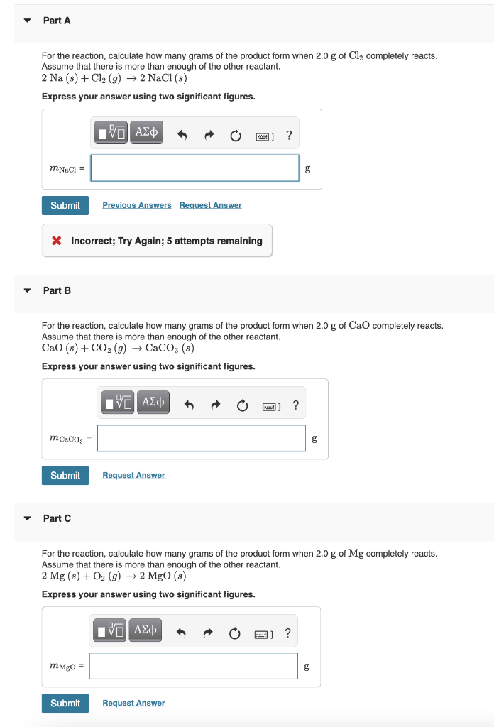 Solved For the reaction, calculate how many grams of the