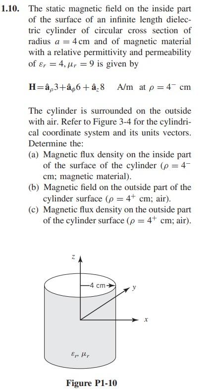 110. The static magnetic field on the inside part of the surface of an infinite length dielectric cylinder of circular cross 