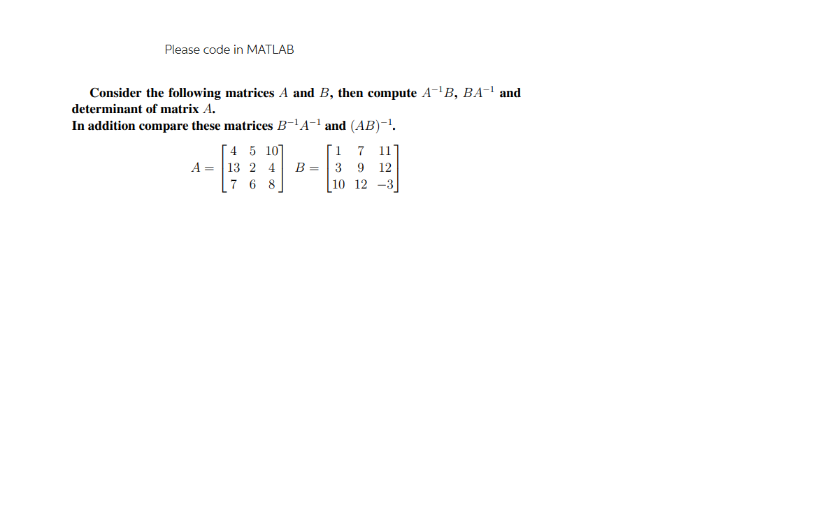 Solved Consider The Following Matrices A And B, Then Compute | Chegg.com