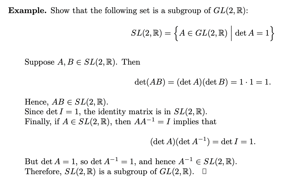 Example. Show that the following set is a subgroup of | Chegg.com
