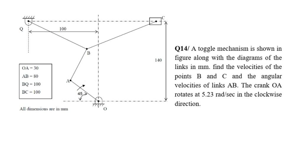 Solved Q14/ A toggle mechanism is shown in figure along with