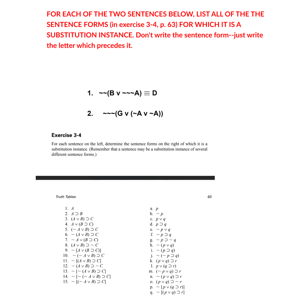 Sentence Form List FOR EACH OF THE TWO SENTENCES BELOW, LIST ALL OF THE | Chegg.com
