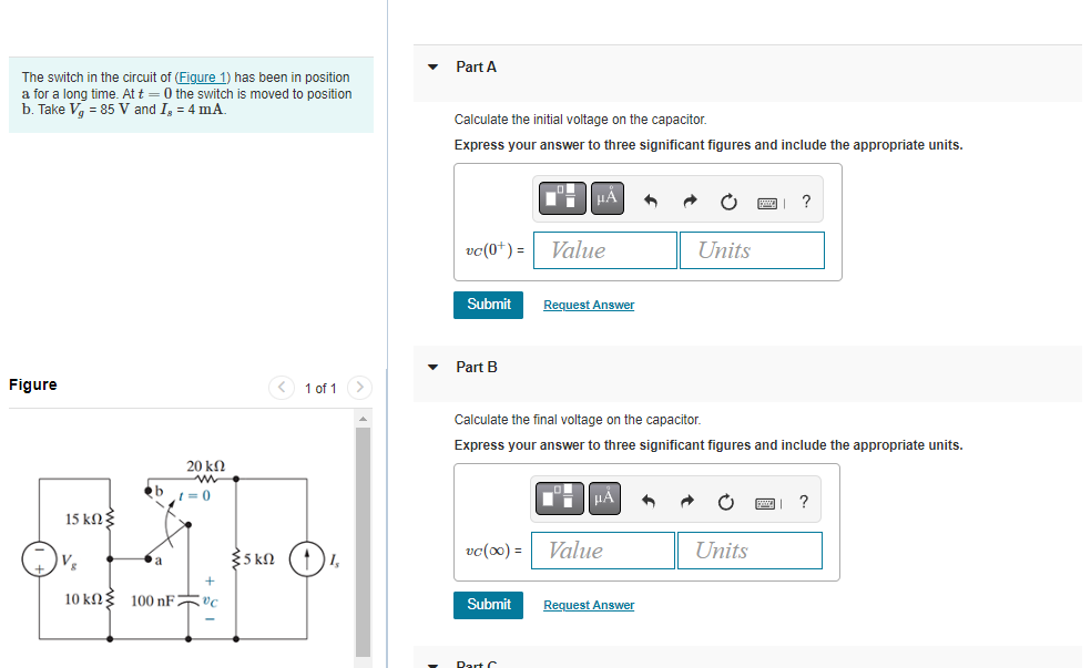 Solved The Switch In The Circuit Of Has Been In Position A | Chegg.com