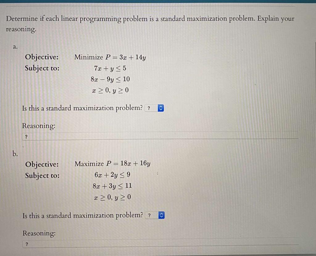 Solved Determine if each linear programming problem is a | Chegg.com