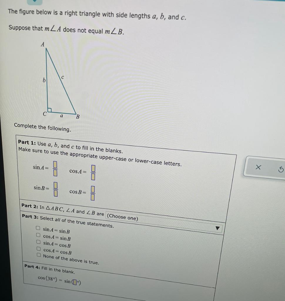 Solved The figure below is a right triangle with side | Chegg.com