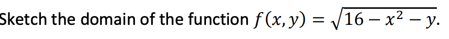 Sketch the domain of the function \( f(x, y)=\sqrt{16-x^{2}-y} \)