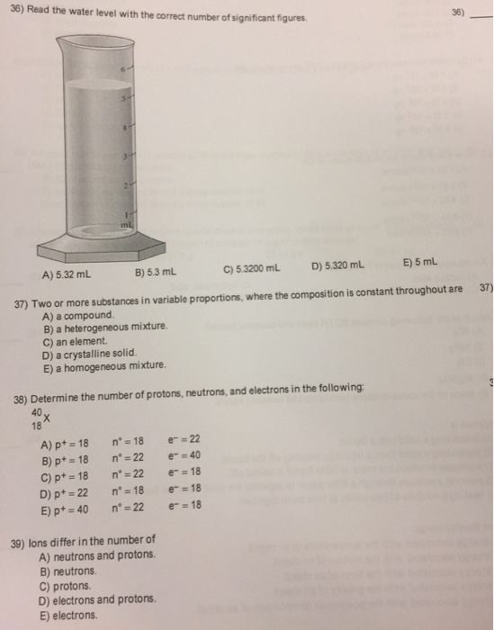 Solved: 36) Read The Water Level With The Correct Number O... | Chegg.com