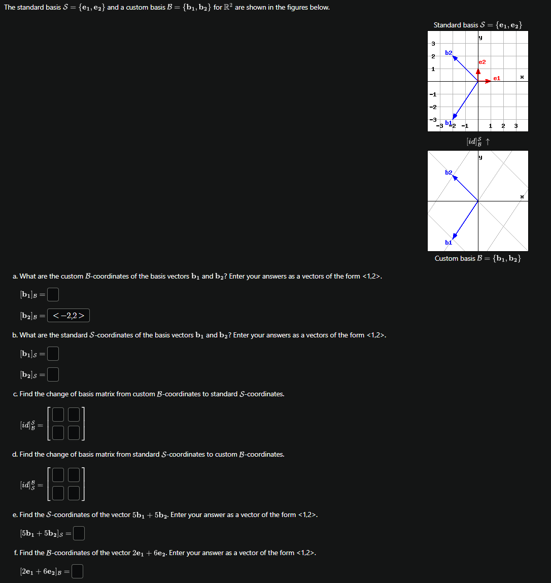 Solved The standard basis S={e1,e2} ﻿and a custom basis | Chegg.com