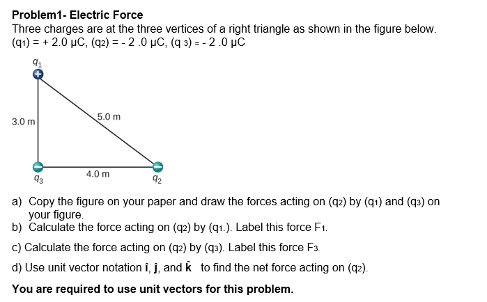 Solved Problem 1- Electric Force Three charges are at the | Chegg.com