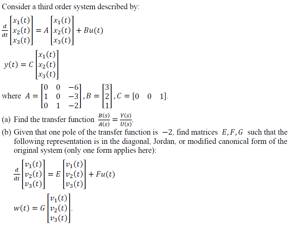Consider a third order system described by: | Chegg.com