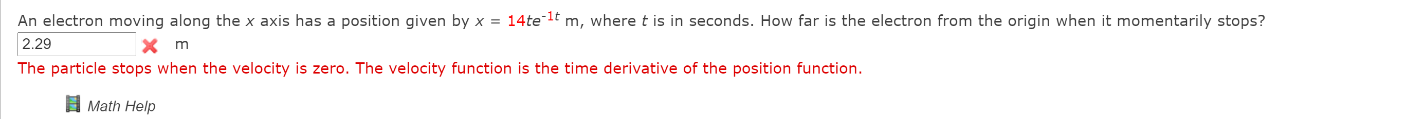 Solved An electron moving along the x axis has a position | Chegg.com