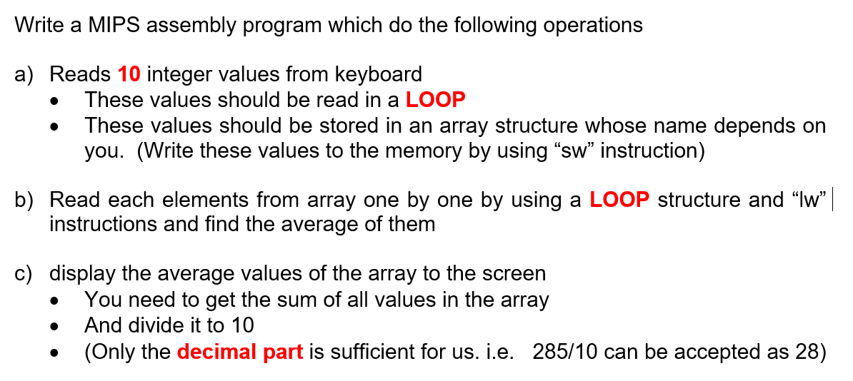 Solved Write a MIPS assembly program which do the following | Chegg.com