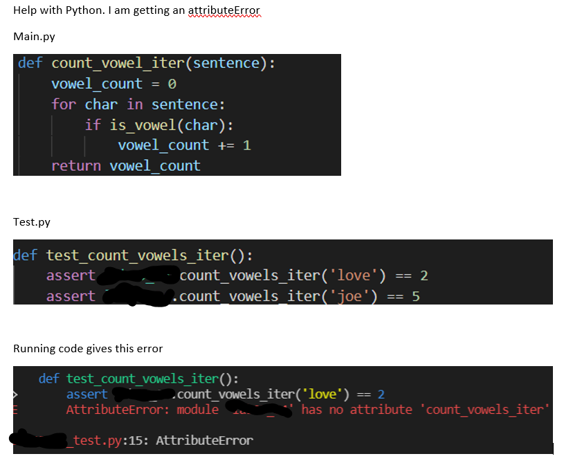 Solved Help with Python. I am getting an attributeError | Chegg.com