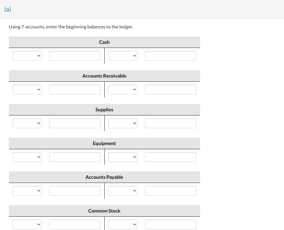 using t accounts enter the beginning balances to the ledger