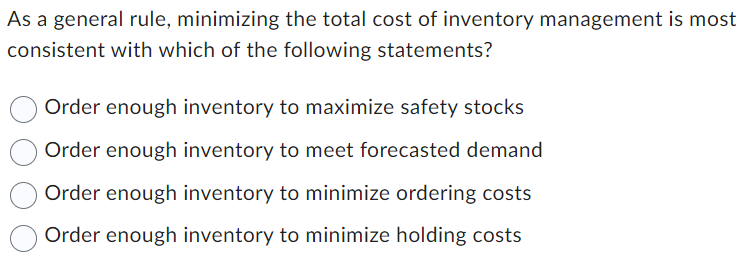 Solved As a general rule, minimizing the total cost of | Chegg.com