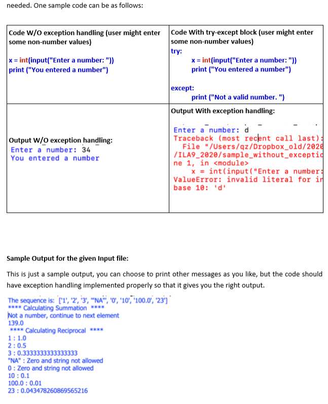 Solved Topics: Handling exceptions, list List manipulation | Chegg.com