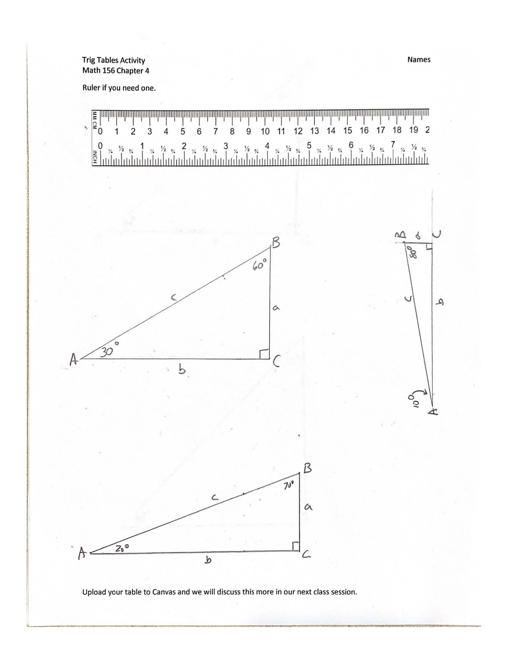 Solved Trig Tables Activity Math 156 Chapter 4 Ruler if you