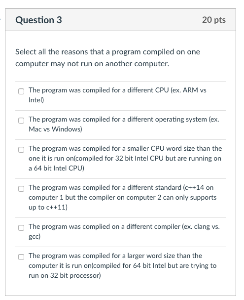 Solved Question 3 20 pts Select all the reasons that a | Chegg.com