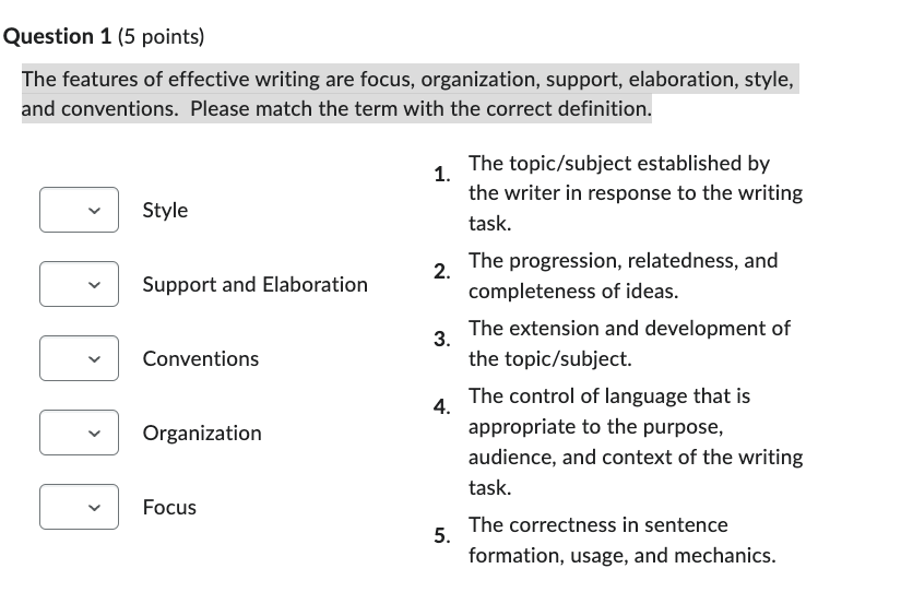 Solved Question 1 (5 points) The features of effective | Chegg.com