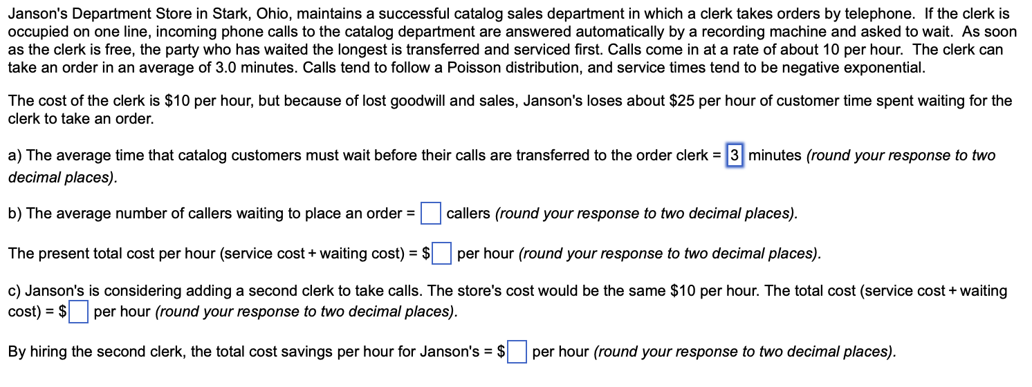 Solved Janson's Department Store in Stark, Ohio, maintains a